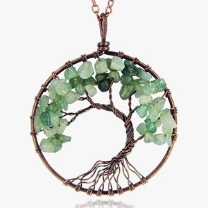 🌼 Tree of Life Green Adventine Crystal Pendant Necklace Gemstone Chakra Jewelry